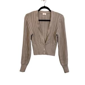 Wilfred Sweater Womens L Plunging Knit Wool Blend Three Button Cropped Top Green